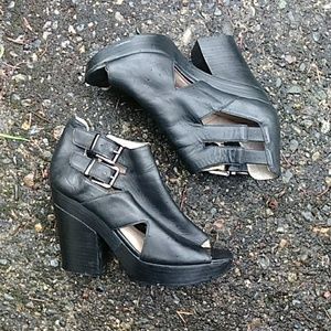TopShop Black Leather Cutout Chunky Platforms 7